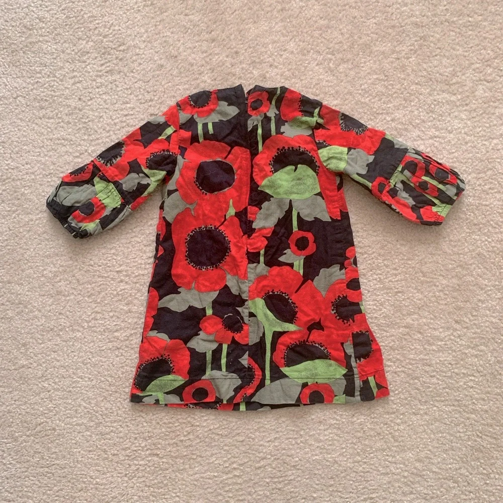 Baby Gap Red And Olive Floral Cotton Dress Size 3T